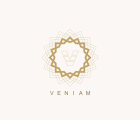 Arabic vector logo design template style. Abstract Islamic symbol. Emblem for luxury products, boutiques, jewelry, oriental cosmetics, hotels, restaurants, shops and stores.