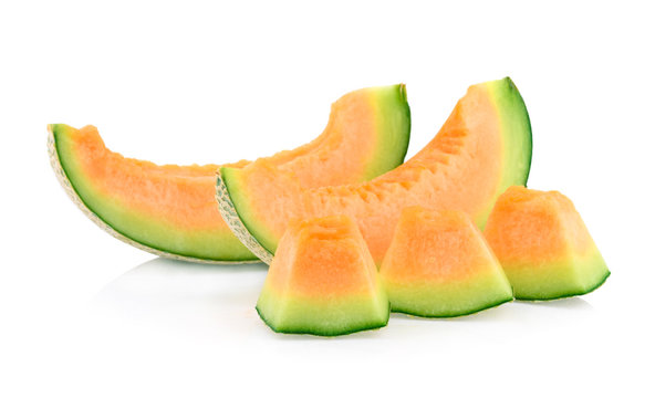 slice of japanese melons, orange melon, or cantaloupe melon isolated on white background