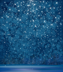 Vector winter wonderland background. Starry night sky and forest background. - obrazy, fototapety, plakaty