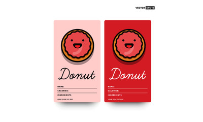 Sweet Donut Vector Card Tag Illustration with Calories and Ingredients