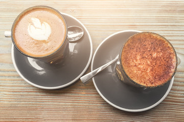 Top view of cups with coffee