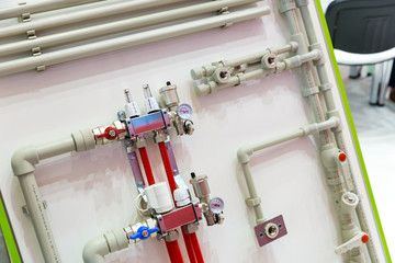 Water pvc pipeline valves and gauge, closeup