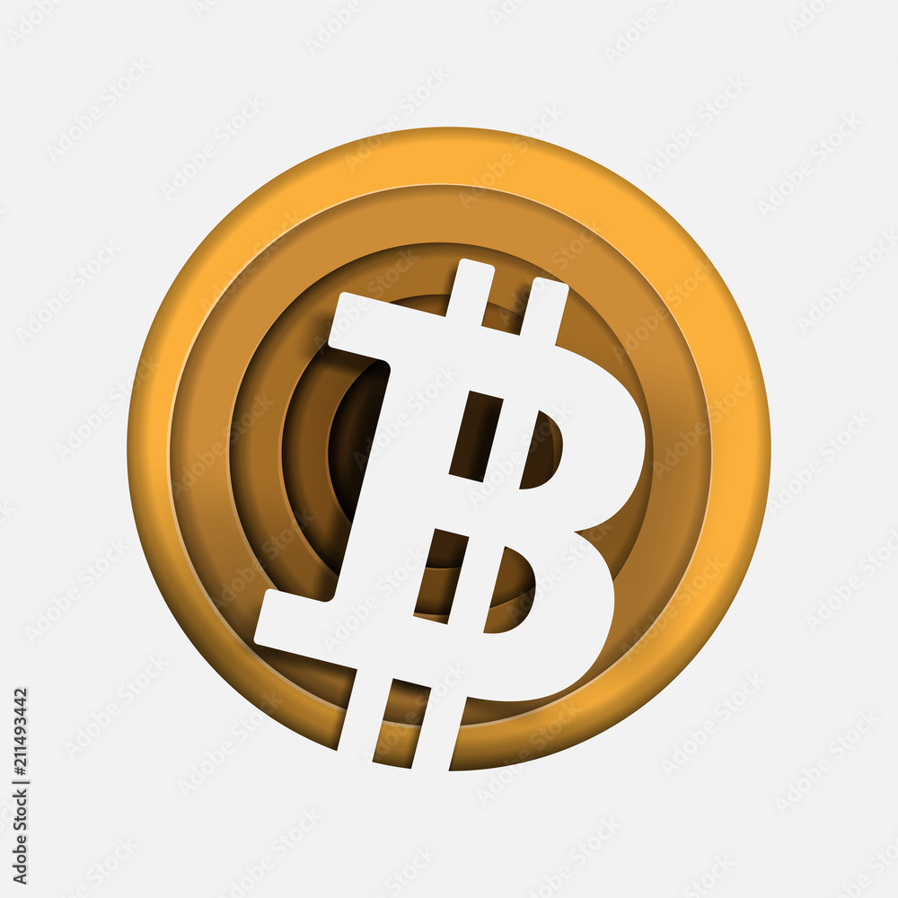 Poster digital money cryptocurrency background. bitcoin with blockchain. paper art style.