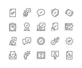 Simple Set of Approve Related Vector Line Icons. 
Contains such Icons as Inspector, Stamp, Check List and more.
Editable Stroke. 48x48 Pixel Perfect.