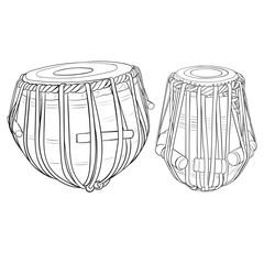 Indian drums tabla isolated on white background. Vector illustration - obrazy, fototapety, plakaty