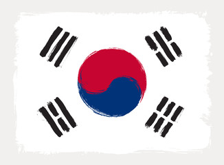 South Korea flag drawn in grunge painting style. Vector illustration.