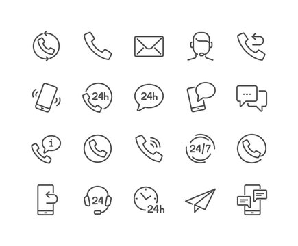 Simple Set of Contact Related Vector Line Icons. 
Contains such Icons as Support, Chat, Callback and more.
Editable Stroke. 48x48 Pixel Perfect.