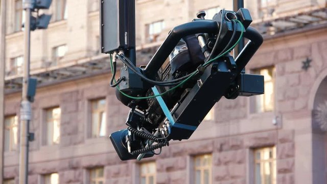 Camcorder on the tap during shooting. Filming a movie on the street