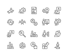 Simple Set of Business Management Related Vector Line Icons. 
Contains such Icons as Inspector, Personal Quality, Employee Management and more.
Editable Stroke. 48x48 Pixel Perfect.