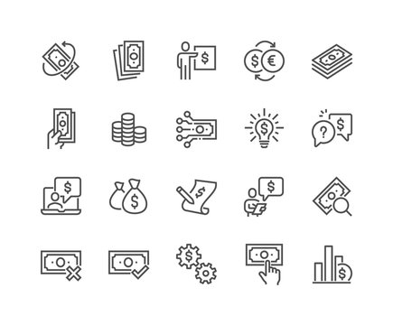 Simple Set of Money Related Vector Line Icons. 
Contains such Icons as Business Idea, Financial Audit, Report and more.
Editable Stroke. 48x48 Pixel Perfect.