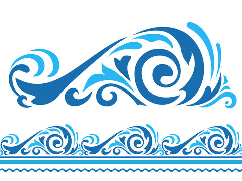 Blue ocean wave, sea water border ornament
