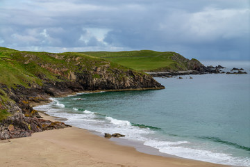 Fototapeta na wymiar Sango Bay beach at Durness one of scotlands stunning North Atlantic beaches located in the northwest scottish Highlands