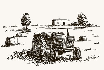 Wheel agricultural tractor. vector sketch © la_puma