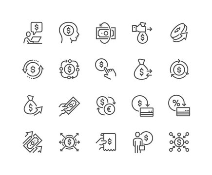 Simple Set of Money Movement Related Vector Line Icons. 
Contains such Icons as Investment, Send Money, Mass Pay and more.
Editable Stroke. 48x48 Pixel Perfect.
