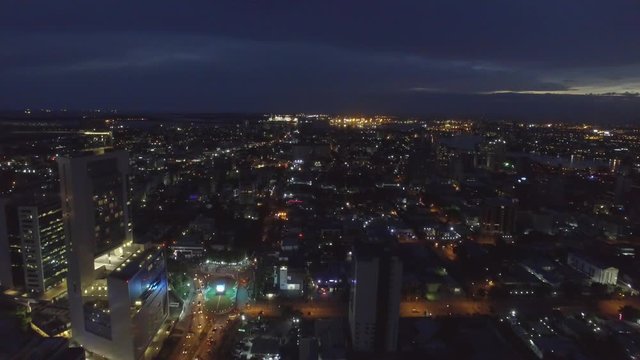Aerial (drone) video shot of Victoria Island, Lagos, Nigeria at Night