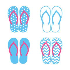 Colorful flip flops. Beach slippers. Sandals. Vector icon isolated on white background.