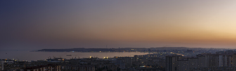 Panorama of Baku at sunset of the day