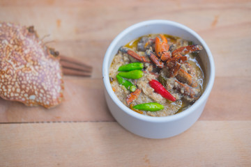 Crab stew with coconut milk, minced pork