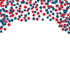 Independence Day banner. 4th of July poster or greeting card. Retro patriotic vector illustration in colors of flag of USA: red, blue and white. Stars confetti.