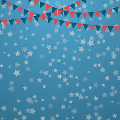 Obraz premium American patriotic vector illustration. July 4th Independence Day or Memorial Day template for banner, greeting card, party invitation. Flags and stars confetti background.