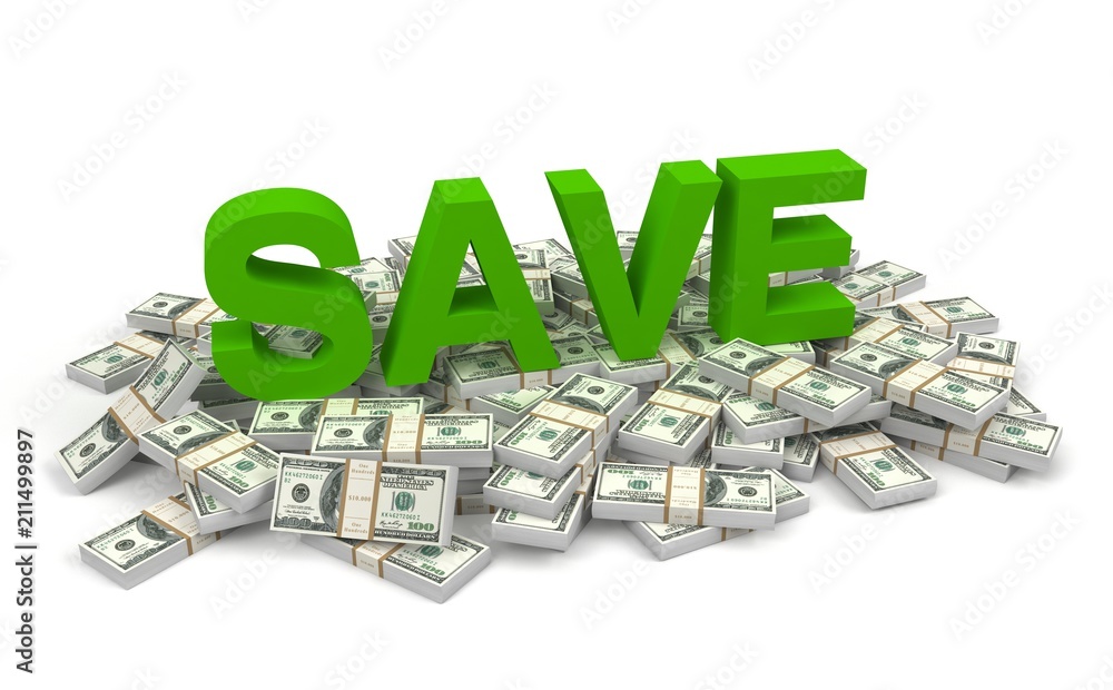 Wall mural save and money bills 3d illustration