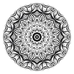 gold color round mandala on black background. vector illustration. for relax, tatoo, invitation.