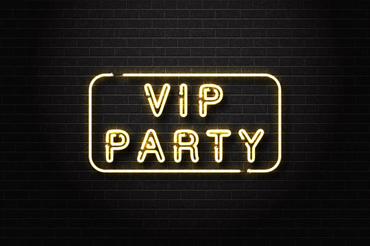 Vector realistic isolated neon sign of VIP party logo for decoration and covering on the wall background. Concept of private room, luxury and night club.