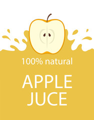 Natural apple juice label template.  Colorful apple fresh juice emblem. Organic fresh fruit, vector illustration