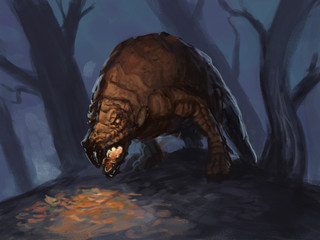 Fire-breathing forest creature - digital fantasy painting © Dominick