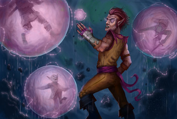 Mage casting a spell on a group of enemy goblins   - Digital fantasy painting © Dominick