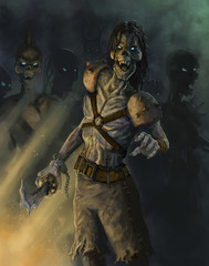 Undead pirate zombies coming after an adventurer - Digital fantasy painting