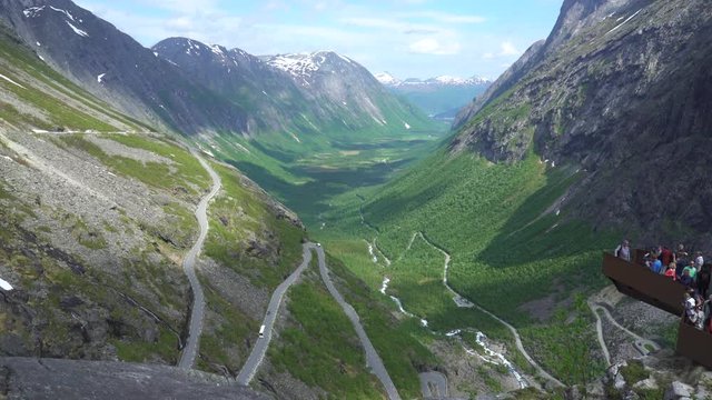 Serpentine road between the mountains - Trollstigen, Norway, slider shot