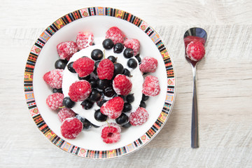Tasty and delicious ice cream with berries