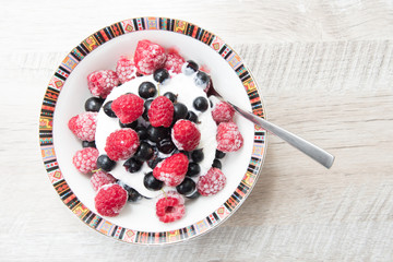 Tasty and delicious ice cream with berries