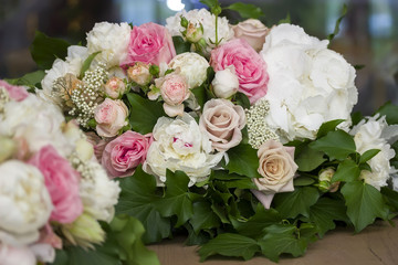 Roses and peony flowers wedding bouquet, decoration.