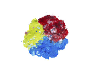 Round multi-colored paint spot isolated on white. Wet gouache