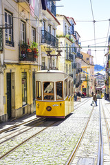 Naklejka na ściany i meble lisbon, characteristic electric tram of the city