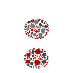 Vector conceptual red, gray and black playful funny education font made of symbol collection or group on character shapes isolated on white background. A modern art alphabet learning element design