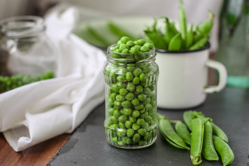 green peas  Close up - ripe green peas (harvest). food background