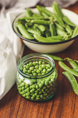green peas  Close up - ripe green peas (harvest). food background