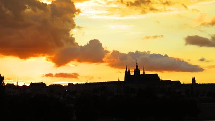 Obraz premium Beautiful Panorama of Prague Old Historical Castle During Sunset, Hradcany, Czech Republic