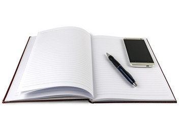 Large notebook with pen and phone