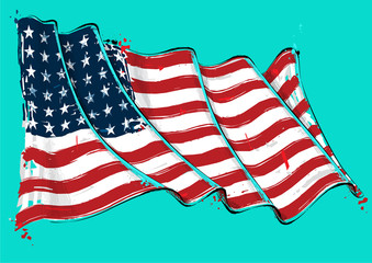 American 48 Star Artistic Brush Stroke Waving Flag