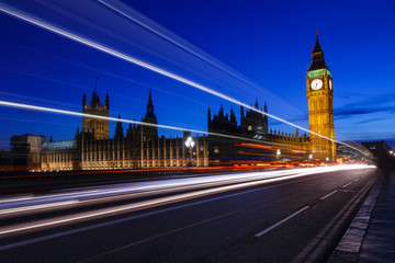 The Palace of Westminster with Elizabeth Tower at night, Big Ben UK