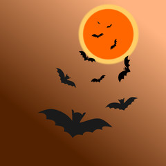 Halloween set Bat with moon night.Illustration vector.
