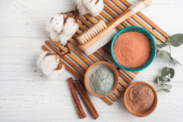 Red and blue cosmetic moroccan clay