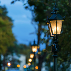 old street lanterns at dusk