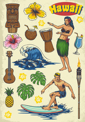 hand drawing hawaii concept retro set © bazzier