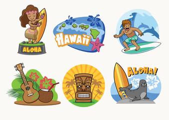 Hawaii cartoon badge design in set © bazzier
