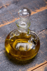 Natural organic olive oil in glass bottle